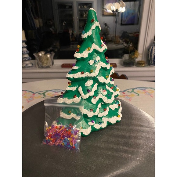 Handmade Ceramic Christmas Tree, Bright Matte Green with White Snow Accents - Picture 8 of 12